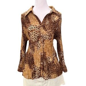 Y2k Leopard Print Pleated Button Down Blouse Mob Wife Studio 1940  Large